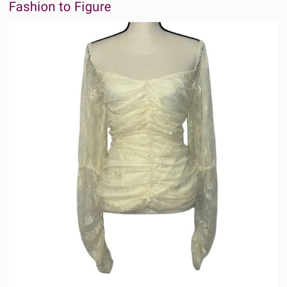 Fashion to Figure Cream Lace Ruched Off-Shoulder Blouse